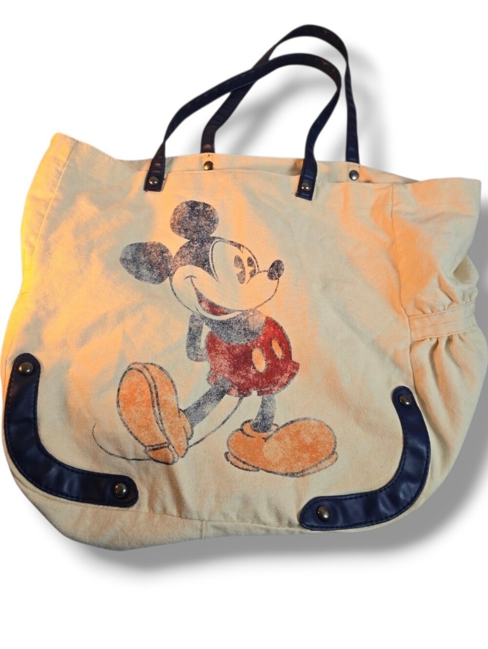 Official Disney Parks Mickey Mouse 2012 Retro Tote Bag Blue Vegan Leather Trim